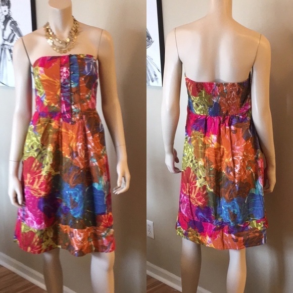 MOULINETTESOEURS anthro watercolor strapless dress. size L. D/A185/M - Picture 2 of 7